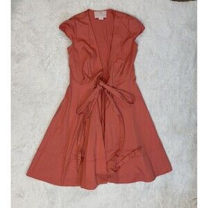 Gal Meets Glam Size 4 Rosemist Wrap Shirt Dress Pink Orange Coral Cotton Blend